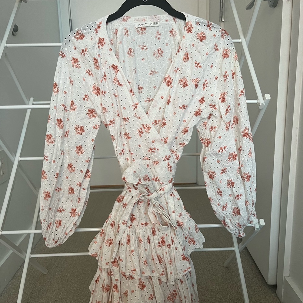 Maia Bergm White and Red Floral Eyelet/wrap Dress